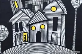 手绘黑白线描装饰画——小房子图片