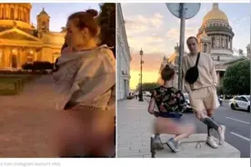 辣眼睛！俄教堂外屡现不雅照，女模特裸露臀部，网红“袒胸露乳”图片
