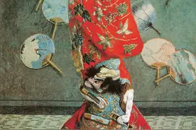 印象派画家莫奈画他夫人卡美伊身着日本和服时……图片
