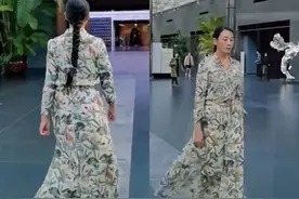52岁韩再芬穿上绿裙子不浮夸还挺仙，扎着复古麻花辫，质朴美丽图片