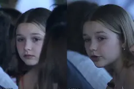 贝克汉姆家迈阿密午餐，小七戴钻石耳环白皙清澈，和爸爸亲密耳语图片