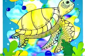 儿童画教程｜玩转水彩笔的无限创意自由自在的海龟图片
