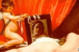 画家委拉斯盖兹人体油画《镜前的维纳斯》，女神轮廓充满青春活力图片