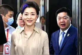杨澜罕见时髦，黑发中挑染一撮蓝色真抢眼，配衬衫裙气质依旧高级图片
