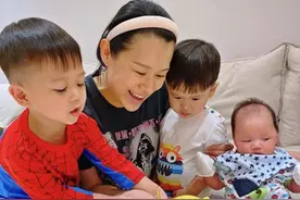 胡杏儿三个儿子罕同框，颜值超高更像爸爸，意外曝光家中豪华装修图片