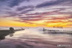 王快水库提闸放水！朝霞漫天晨雾袅袅 潴龙河畔美若仙境图片