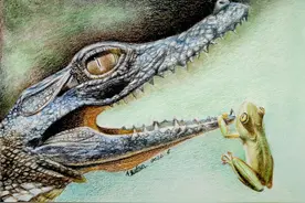 彩铅小习作之鳄鱼和青蛙的绘画步骤图片