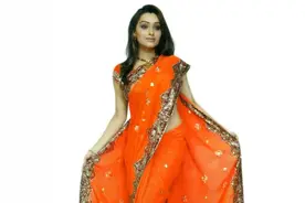 印度沙丽奢华飘逸却没有一粒扣子，只用别针固定，不担心会滑落吗图片