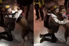 泪目！狗狗落入12米深冰窟窿 8小时后奇迹获救和主人深情拥抱图片