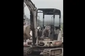 惊呆了！浙江3岁男娃开挖掘机通过两条街！老爸在旁指挥图片