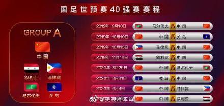 国足40强赛赛程：9月10日首战马尔代夫 末战叙利亚