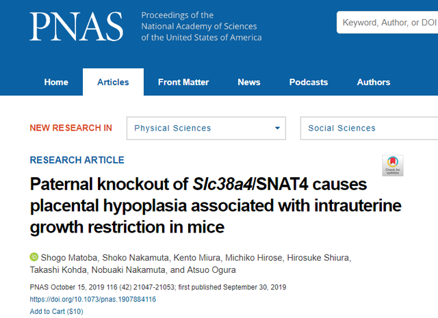 PNAS：胎盘蛋白对胎儿的健康发育至关重要
