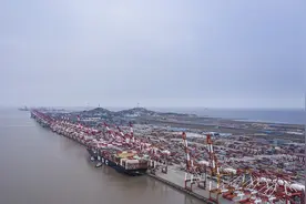 航拍洋山深水港 集装箱排列整齐有序图片