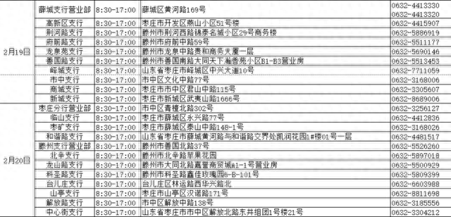 中国银行营业时间表，枣庄银行营业时间表 配图05