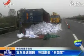 樟吉高速吉安段：货车高速侧翻 导致路面“白如雪”视频封面