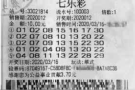 浙江宁波彩民击中福彩七乐彩一等奖26万图片