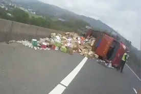 吃货要哭，车侧翻价值20万的食品撒一路视频封面