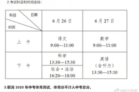 刚刚！浙江绍兴市公布中考时间：6月26日至27日图片