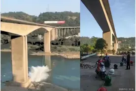 惊险！金沙江特大桥污水管道高空掉落，致金沙江封航图片
