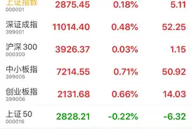 午盘：沪指报2875.45点，涨幅0.18%；央视50指数报7166.76点，涨幅0.04%图片