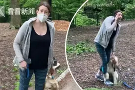 白人女子被非裔男劝牵绳遛狗 竟提犬半空怒吼报警 结果她够惨图片
