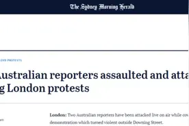 澳媒两位记者直播伦敦抗议现场：1人被推搡，1人被威胁吓到尖叫图片