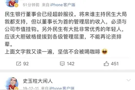 史玉柱：董事长为首的民生银行管理层收入必须与市值挂钩图片