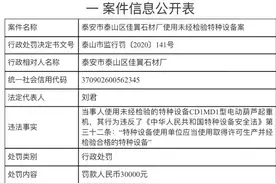泰安佳翼石材厂使用未经检验特种设备被罚图片