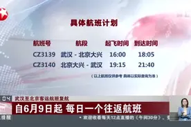 武汉至北京客运航班复航：自6月9日起  每日一个往返航班视频封面