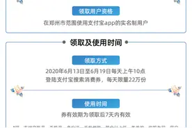 支付宝消费券又又又来了！郑州6月13日起将发1.3亿元消费券图片