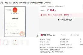 北汽重庆特车公司破产财产首拍，神秘机构7164元拿下注册商标图片