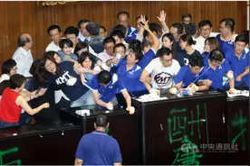 拉扯、泼水、撒面粉……台“立法院”蓝绿混战，6岁女孩问爸爸：他们是在打架吗？图片