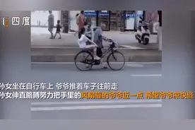 孙女坐自行车后座为爷爷扇风，这一幕看哭网友图片