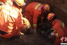 河北邯郸一施工现场塌方 消防员徒手刨人成功施救图片
