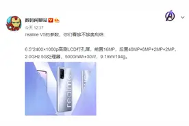 realme真我V5参数曝光：单孔高刷屏/5000mAh/支持5G图片