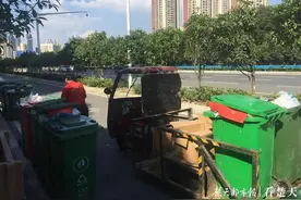 小区里没有垃圾站，垃圾桶排队上了街图片