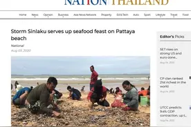 台风过境带来“海鲜大餐”泰民众涌到海滩捡青口贝图片