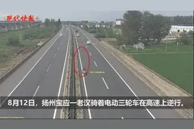 老汉骑电动三轮车在高速上飞奔，民警倒着开车“护航”图片