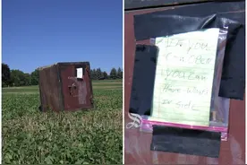 美国纽约州巴里一个农场出现神秘保险箱：“你能打开它，里面的东西就在你手中”图片