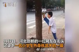 少侠好身手！小学生进校前空翻劈叉热身练武图片