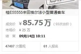 85万余元！桂E55555牌丰田埃尔法客车拍卖成功图片