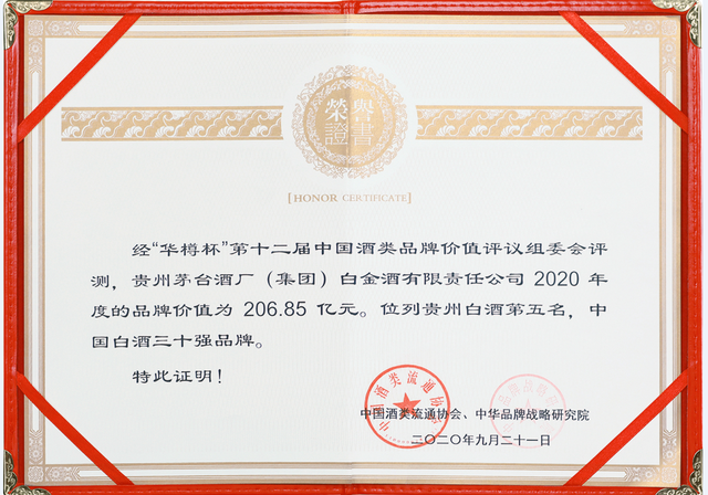 白金酒品牌价值达到206.85亿元 步入中国白酒30强