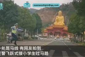 交警跳跃式接小朋友过马路，还给过往车辆敬礼示意，网友：可可爱爱图片