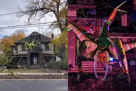 美国纽约退休玩具工程师为庆祝万圣节制作巨型机器蜘蛛图片