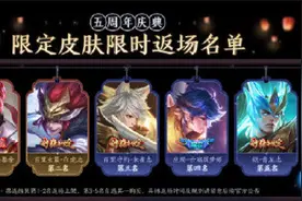 王者荣耀五周年返场皮肤结果是什么？王者荣耀五周年限定返场皮肤有哪些图片