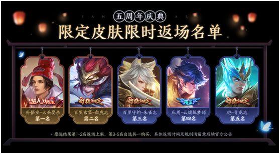 返场时间介绍（王者荣耀五周年返场皮肤什么时候能买 五周年限定皮肤返场时间介绍）