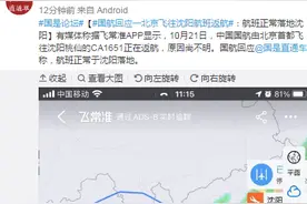 国航回应一北京飞往沈阳航班返航：航班正常落地沈阳图片