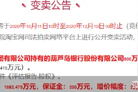 6500万股股权遭变卖 葫芦岛银行陷“内忧外困”图片