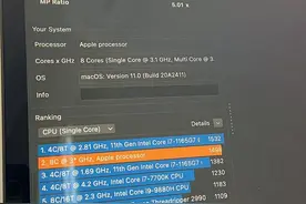 M1芯片的MacBook Pro跑分曝光：Cinebench多核得分7508分图片