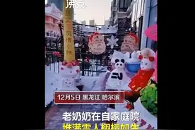 72岁东北奶奶院里堆出雪人世界，各式各样的帽子纱巾看呆路人图片